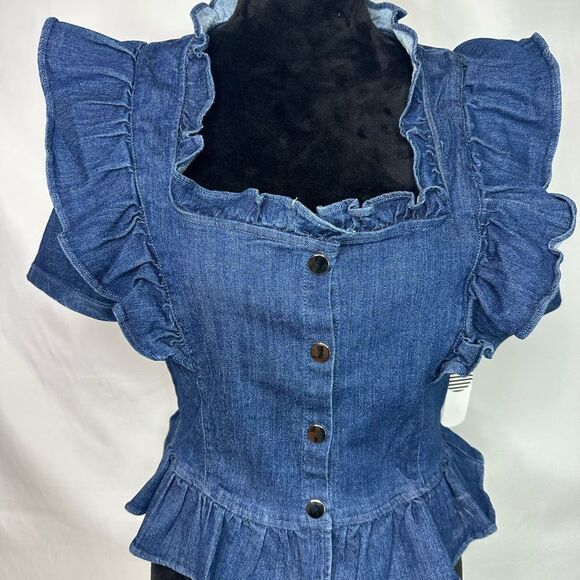 Story On Ruffled Denim CropTop Size L NWT - Picture 3 of 15